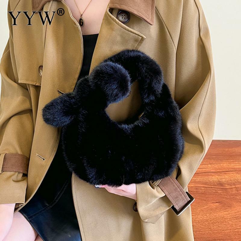 Luxo Faux Fur Shoulder Bags para mulheres, bolsa peludo feminino, Crossbody Messenger Bag, bolsa pequena, designer da moda, macio Plush, novo, 2023