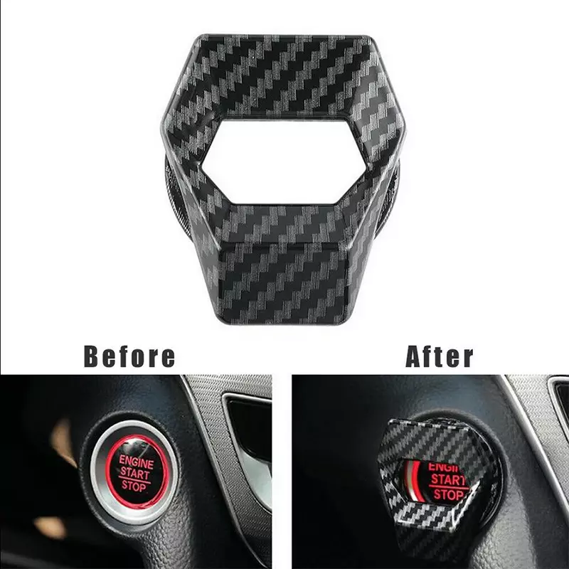 Universal Car Engine Push Button Protection Cover Auto Start Stop Switch Button Trim Carbon Fiber Black Stickers Accessories