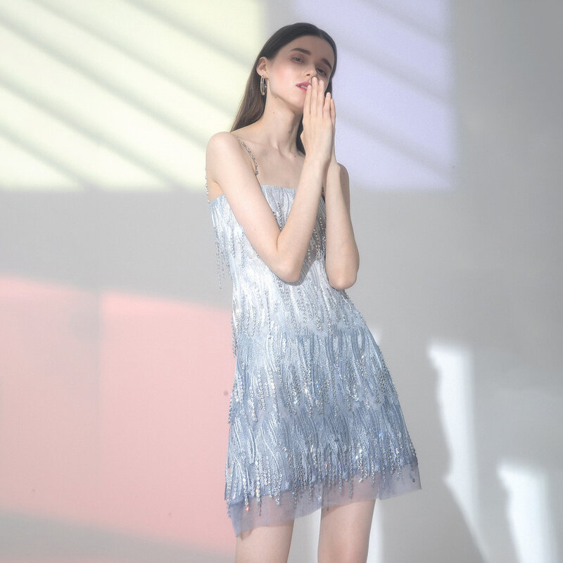Französisch Damen Temperament Kleid der Frauen Heiße Diamant Hosenträger Rock Design Gefühl Mesh Kleid Sommer Neue Stil