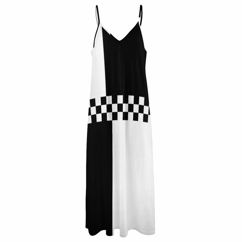 Mod Ska-vestido sin mangas de bloque de color blanco y negro para mujer, vestido sexy sensual de estilo coreano
