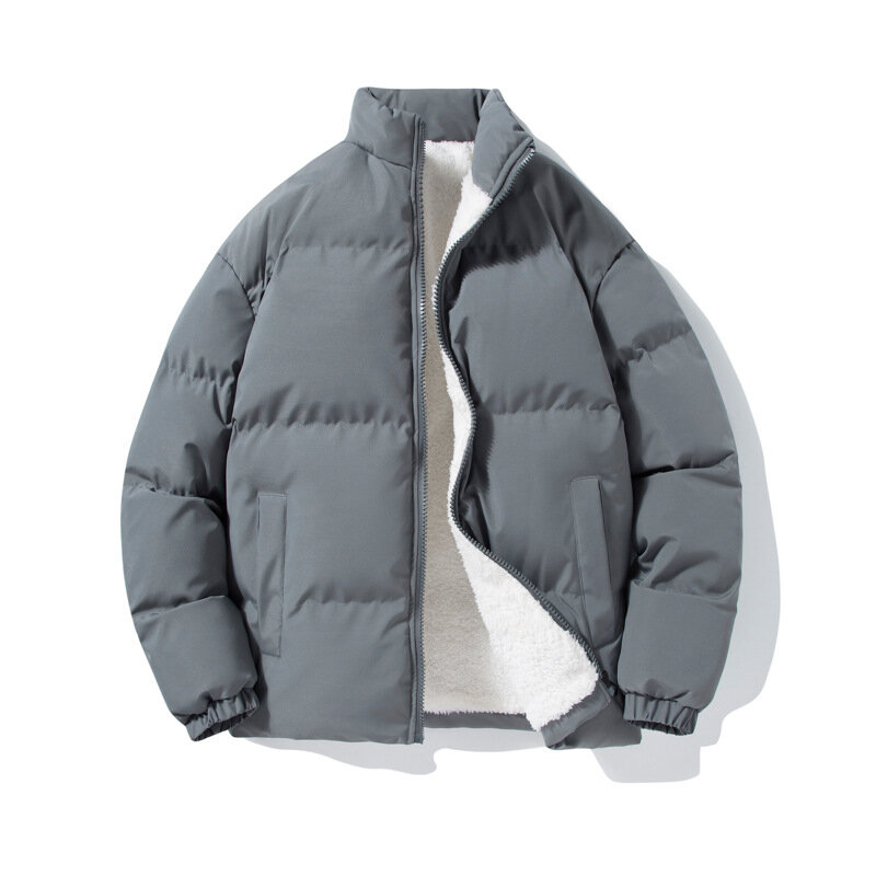 Мужской утепленный кардиган с плюшевой подкладкой, однотонная хлопковая куртка с воротником-стойкой, свободное теплое хлопковое пальто большого размера для осени и зимы