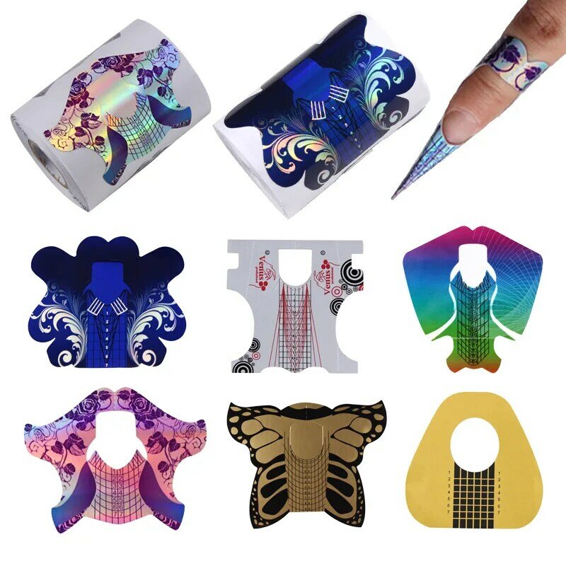 50/100pcs Nail Form Tips Acrylic UV Gel Extension Fold Formb Tray Butterfly/Rainbow FishNail Supply Manicure Tool