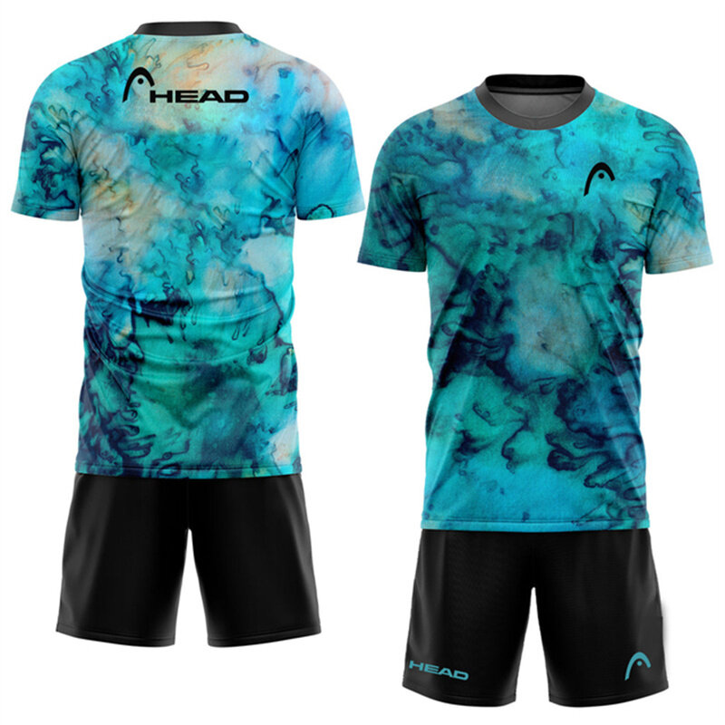 T-shirt a maniche corte da uomo + pantaloncini tuta a due pezzi Fashion Tennis Sportswea Summer Outdoor Sports set abbigliamento da allenamento per Badminton