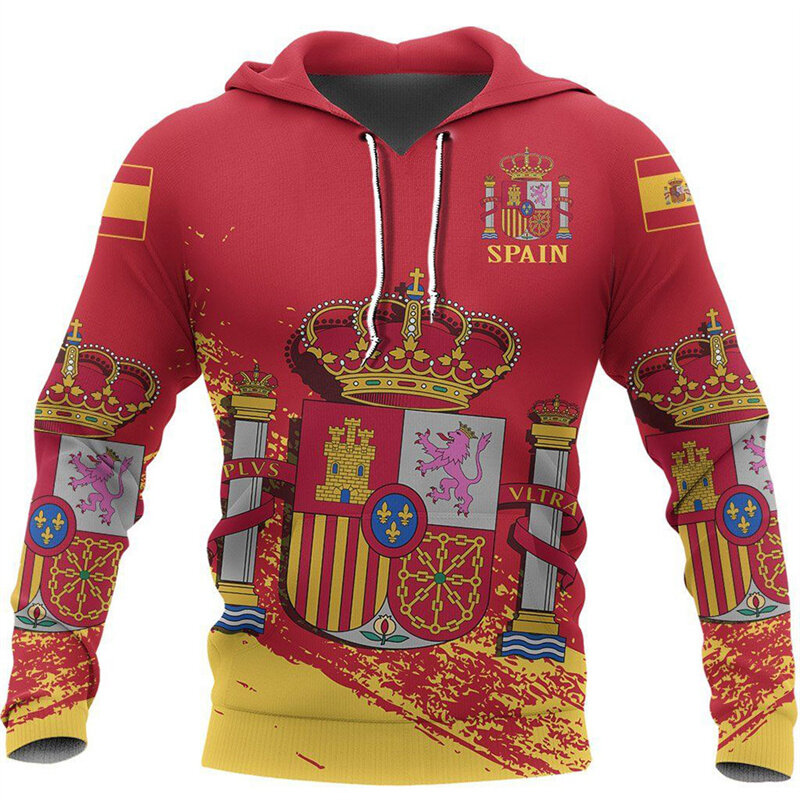 Hiszpańska emblemat graficzna bluza z kapturem odzież męska Pop 3D drukowana narodowa flaga hiszpanii nowość w bluzach z kapturem dla kobiet Harajuku moda y2k