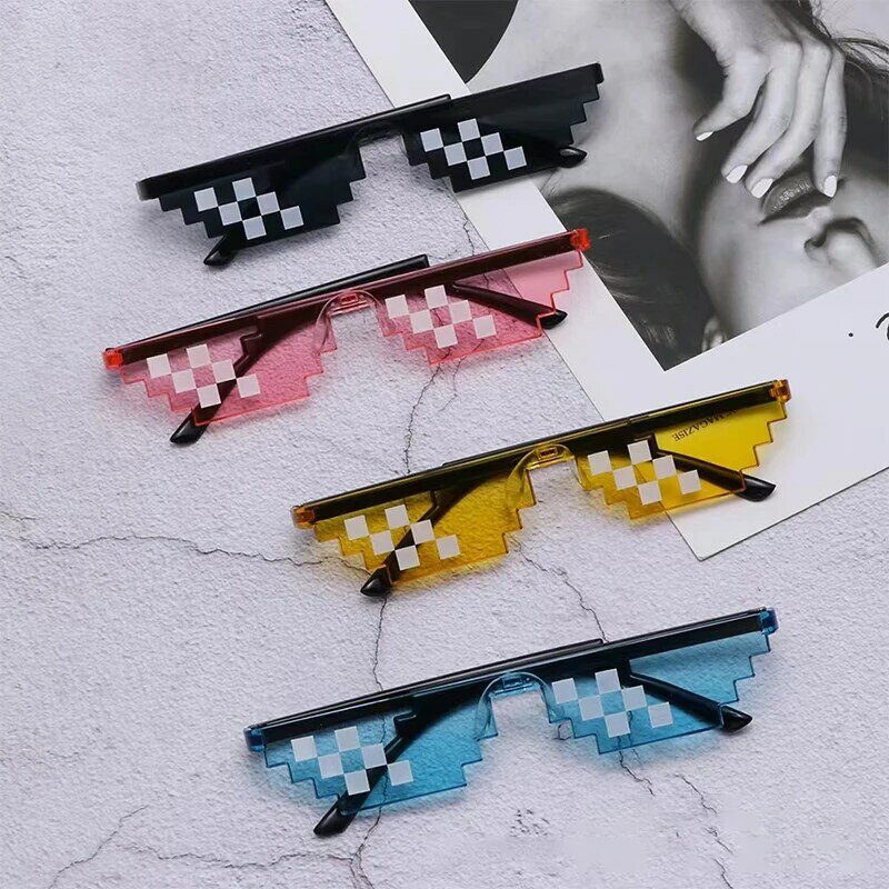 Nowy projekt zabawna mozaika okulary przeciwsłoneczne Thug Life okulary przeciwsłoneczne pikselowe czarne okulary Retro dla graczy