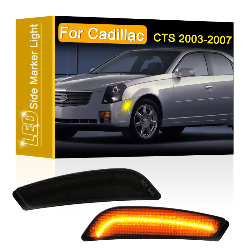 Marcador de guardabarros lateral para coche Cadillac CTS/CTS-V, lente ahumada frontal, LED ámbar, montaje de luz de señal de giro, 2 piezas, 2003, 2004, 2005, 2006, 2007