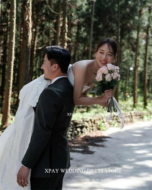 Xpay träger lose Satin Korea Brautkleider ärmellose elegante Brautkleid für Fotoshooting rücken freie maßge schneiderte Brautkleider