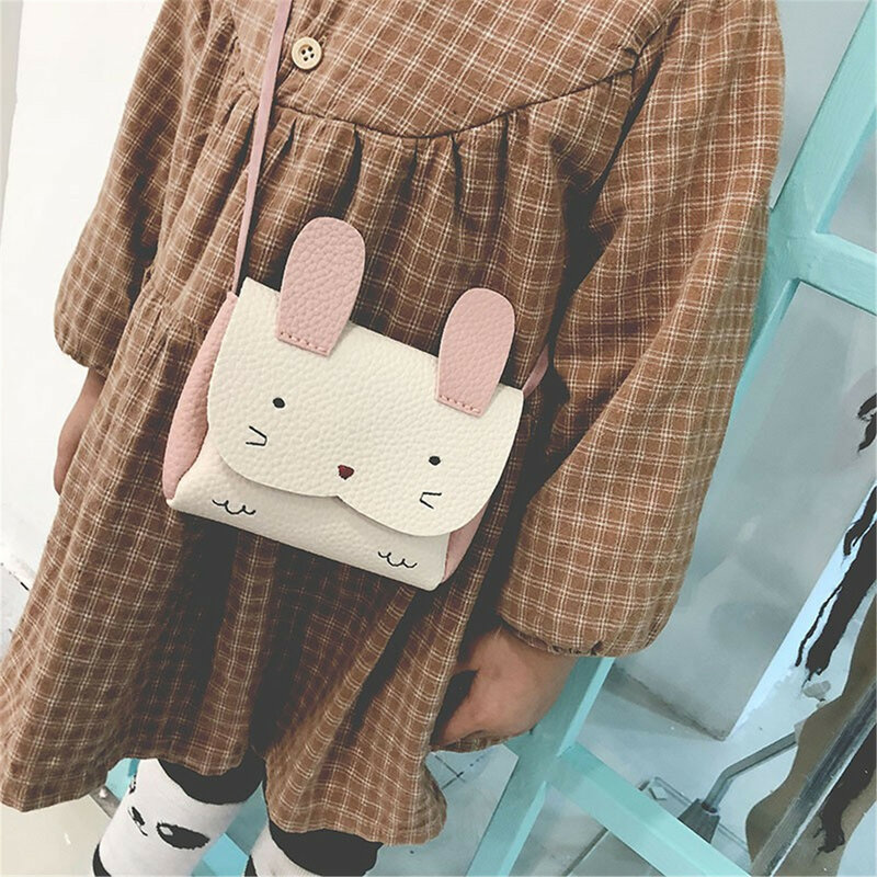 Cartoon Animal PU Leather Shoulder Bag Cute Bunny Cross Body Messenger Bag For Baby Kids Soft Bunny Kids Toddler Girl Purse Gift