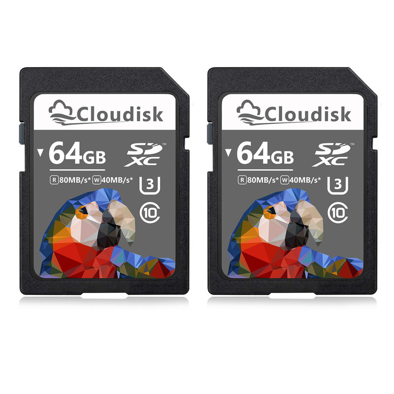 Cloudisk-cartão de memória flash SD para carro, câmera, DV, SLR, 4GB, 16GB, 32GB, SDHC, C10, 64GB, 128GB, SDXC, U3, V30, UHS-I, Pacote 2