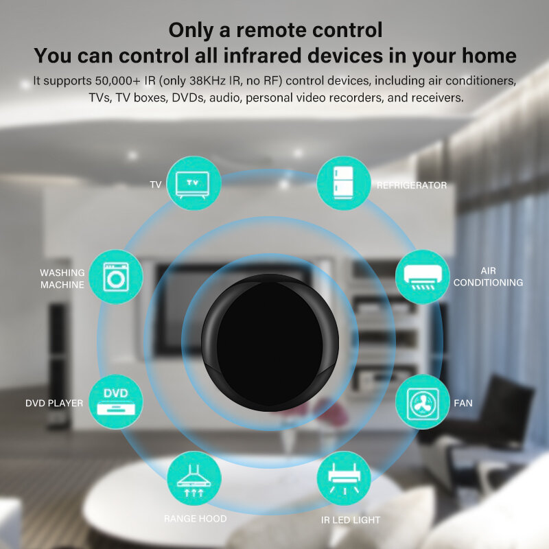 Controle Remoto Infravermelho Universal para Casa Inteligente, Tuya IR, WiFi-IR, App, DVD, AUD, TV, Alexa