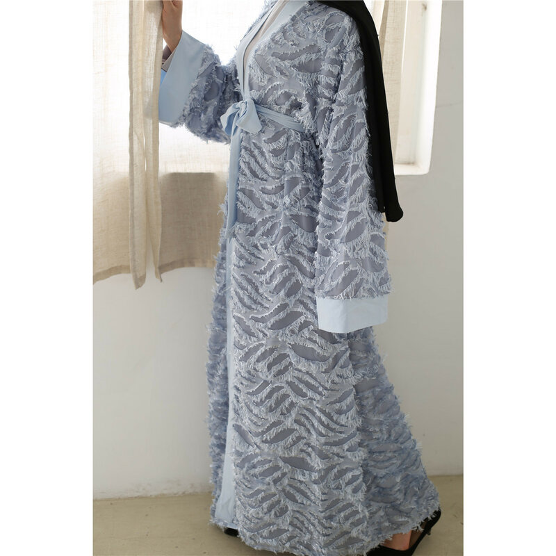 Wepbel muzułmanin otwierana Abaya islamska odzież Ramadan modny frędzel szata kardigan duża huśtawka kobiety Kaftan Eid Party Kaftan Abaya