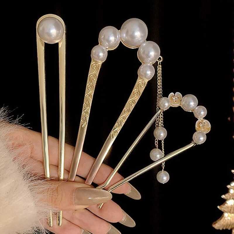 Horquilla de perlas en forma de U para mujer y niña, tocado de Metal, colgante de perlas hecho a mano, a la moda, nuevo