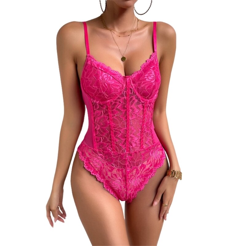 50JB Womens Flower Lace Sheer Corsets Bodysuit Camisole V Neck Top Sexy and Fashionable Lingerie