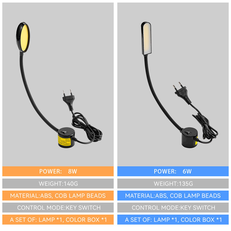 Eu/Us Plug Naaimachine Licht Industriële 6W/8W Hoge Helderheid Flexibele Werklamp Met Magnetische Basis Voor Werkbank Draaibank Boor