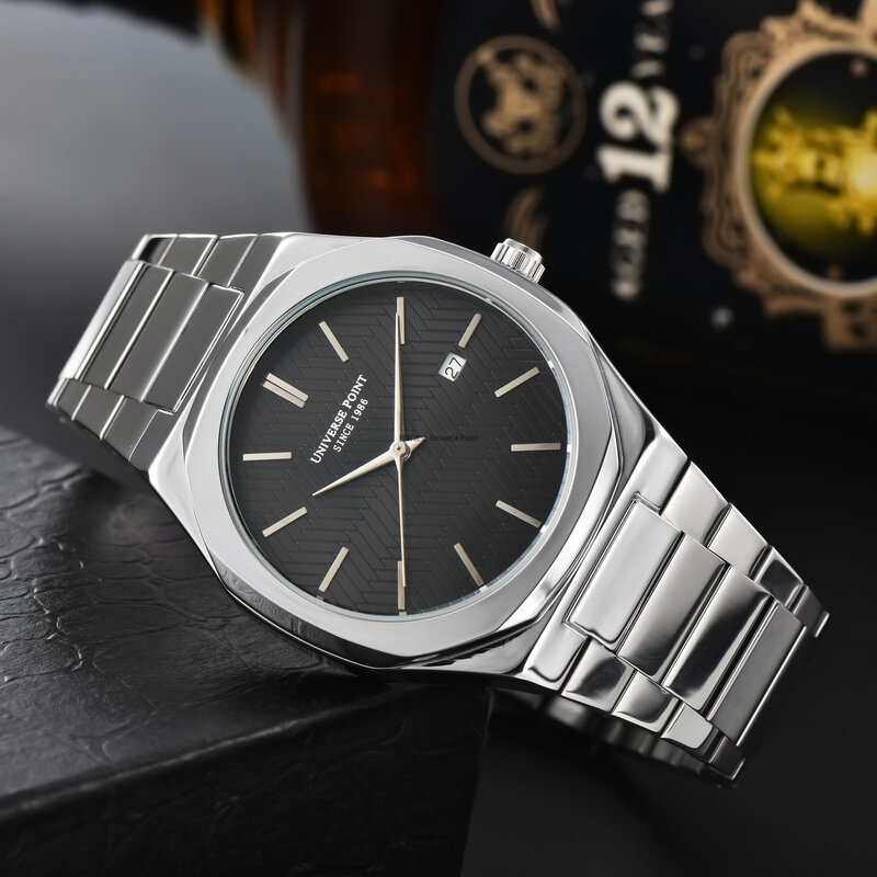 Quartzo de aço inoxidável masculino Relógio de pulso, impermeável, luminoso, cronógrafo, luxo, homem