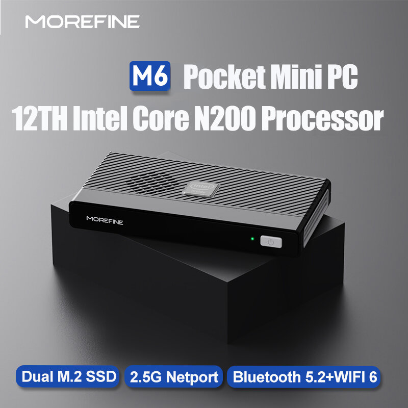 MOREFINE-Mini PC de M6 de 12ª generación, Intel N100, 2,9 GHz, Windows 11, DDR5, 2933MHz, NVMe, SSD, ordenador de bolsillo, HDMI2.0, 4K60Hz, WiFi6, BT5.2, ZX01