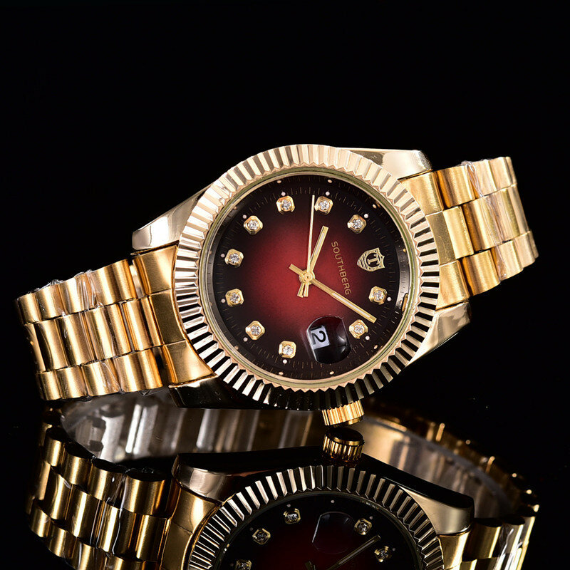 นาฬิกาควอทซ์ผู้ชายแบรนด์ดังชุดเพชรสุดหรูนาฬิกาควอตซ์ปฏิทินธุรกิจสายรัดเหล็กนาฬิกากีฬา relogio feminino