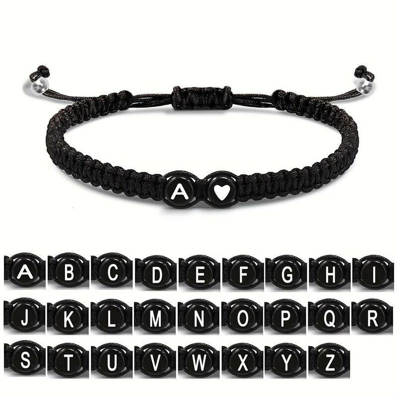 Pulseras trenzadas con inicial de corazón para hombre y mujer, brazaletes con 26 letras, ajustables, hechas a mano, con nombre de A-Z, regalos de joyería de amistad