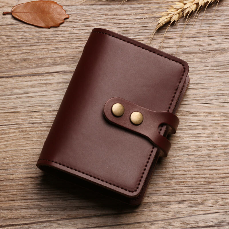 Мужская кожаная сумка для карт, вместительный винтажный кошелек с застежкой и защитой от кражи