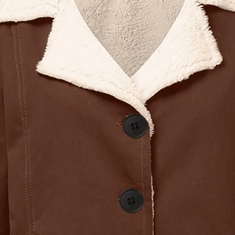 Jaket untuk wanita, mantel Trench musim dingin ukuran Plus hangat komposit kancing tekan kerah, mantel luar warna coklat XXL