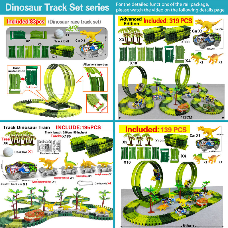Ensemble de jouets de piste de dinosaure d'escalade pour garçons, course sur route du monde, ensemble de jeu de piste flexible, jouets de voiture de dinosaure, meilleur cadeau, 139 pièces