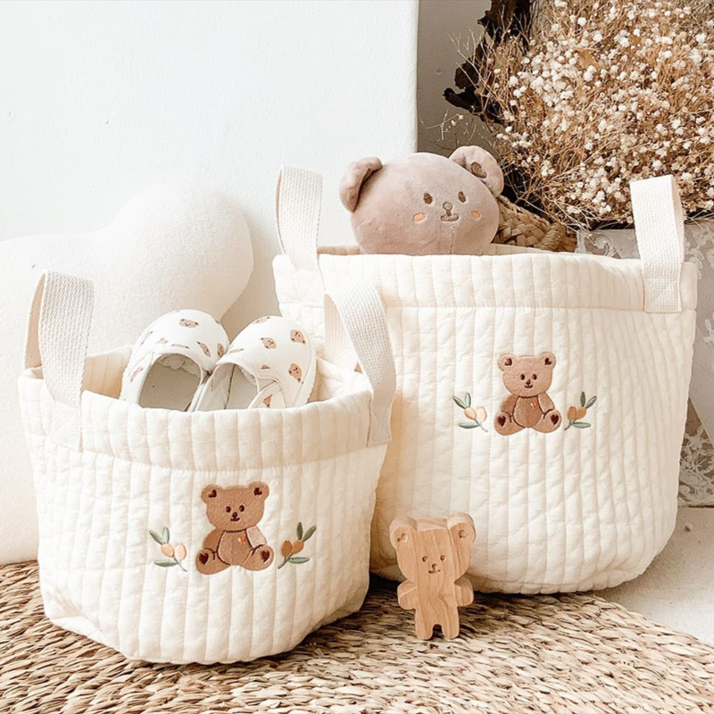 Ins Baby Bags com urso bonito bordado, saco de fraldas, transportador, carrinho de fraldas, maternidade múmia, fraldas recém-nascidas, brinquedos organizadores