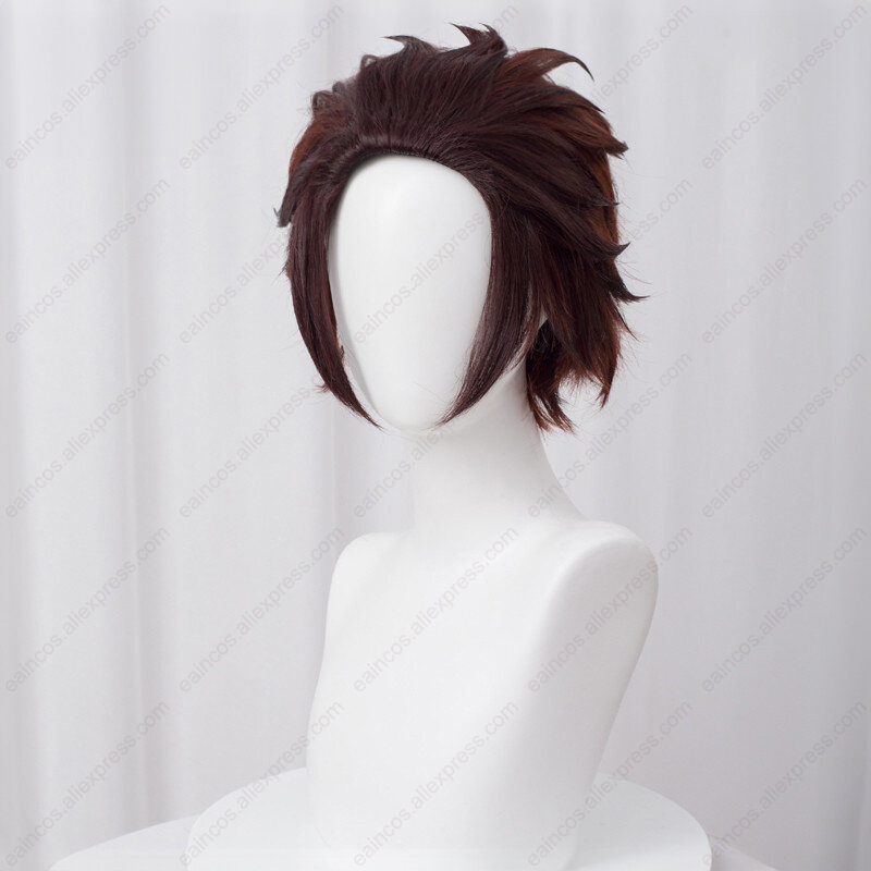 Tanjiro Kamado Cosplay Wig, cabelo sintético resistente ao calor, perucas gradiente marrom, anime, 30cm