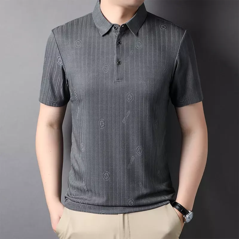 Men's Summer Business Casual Fashion Print Loose, Comfortable and Breathable POLO Shirt Short Sleeved