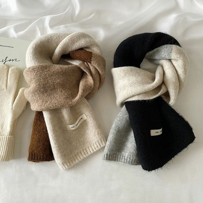 Babero de empalme de lana gruesa grande para mujer, chal largo de punto elástico, bufanda de contraste de Color, Otoño e Invierno