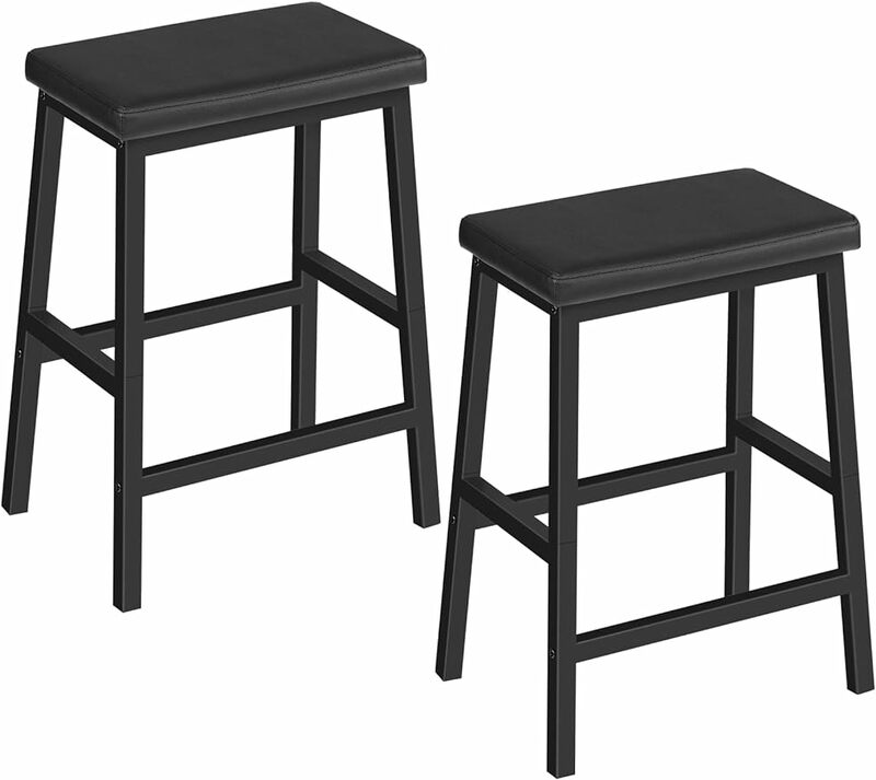 Bar Stools 24" Set of 2 Bar Chairs PU Leather Upholstered Breakfast Stools Easy Assembly Suitable for Kitchen Dining Room