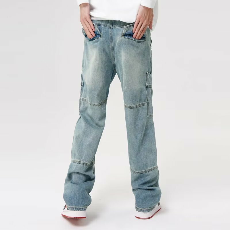 Kpop coreano calças jeans largas masculinas, calças retas, bolsos laterais, roupas casuais, calças jeans elegantes, nova moda, Y2K, 2023