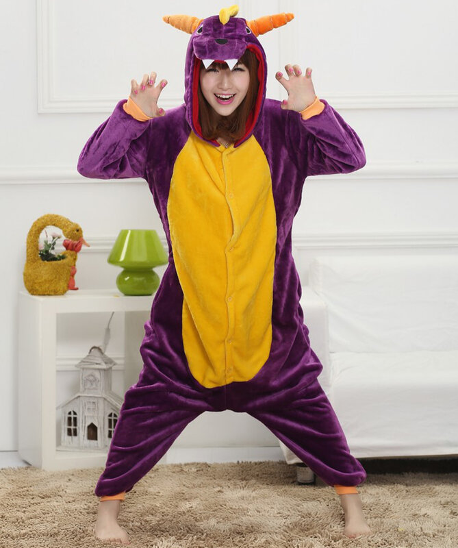 Purple Dragon Pajamas Onesies Animal One-Piece Pijama Cartoon Jumpsuit Unisex Adult Christmas Cosplay Costume Sleepwear Homewear