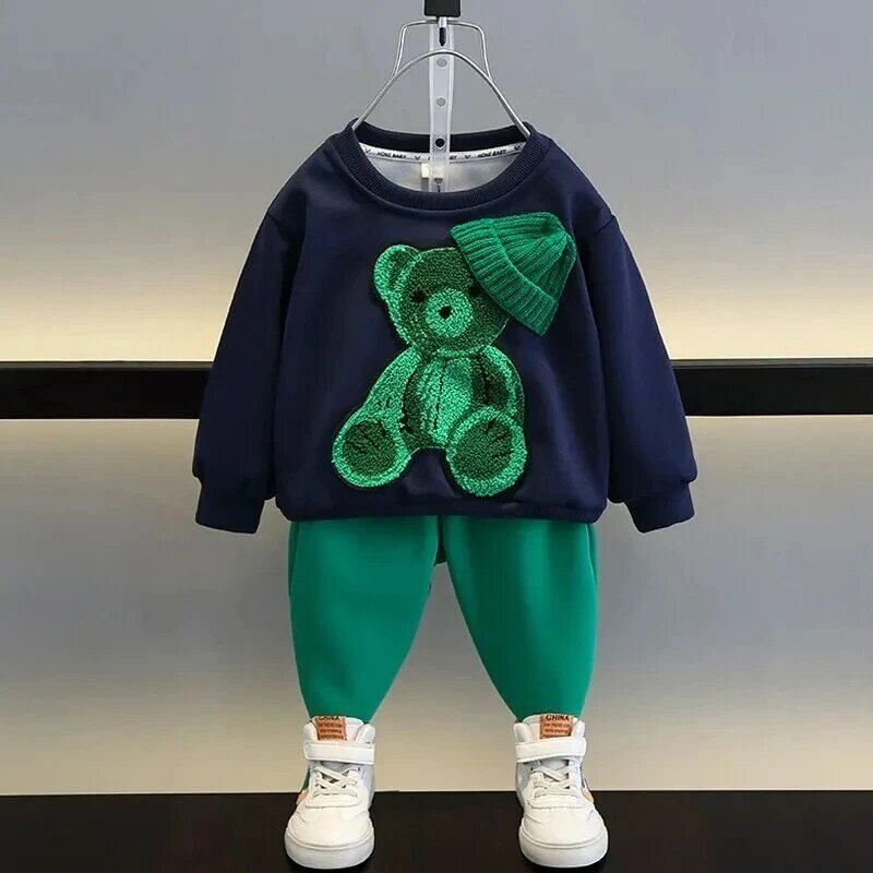 Autunno neonata ragazzo vestiti Set bambini sport Cartoon felpe con cappuccio felpa Top e pantaloni butom due pezzi tuta in cotone