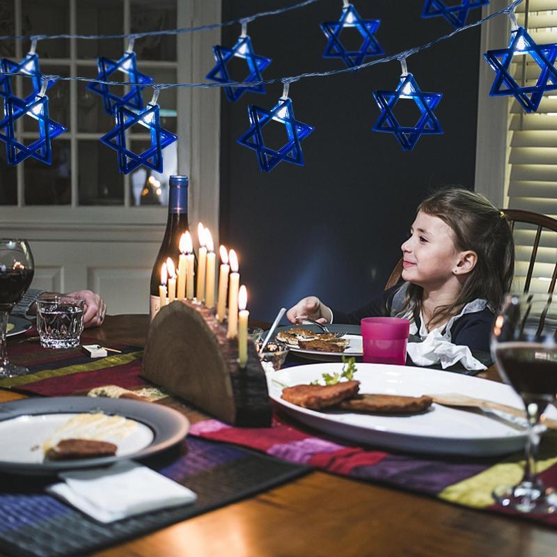 Luces LED Hanukkah para decoración de ventana, cadena de luces LED para mesita de noche portátil, chimenea