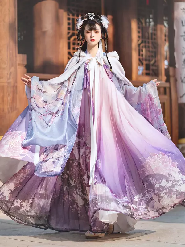 Kostum Hanfu tradisional Cina ungu gaun peri kuno wanita panggung pakaian Cosplay Dinasti Han elegan wanita