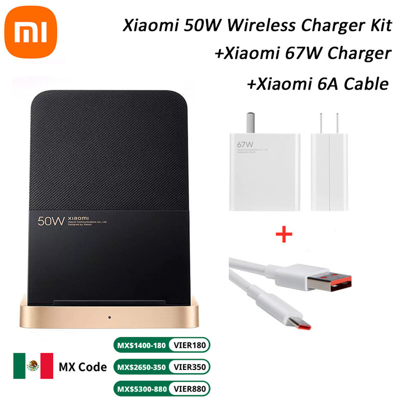 Xiaomi 50W Wireless Charger Vertical Air Cooling With 67W Charger 6A Type-c Cable Fast Charging For Xiaomi 11/12/13 For iPhone