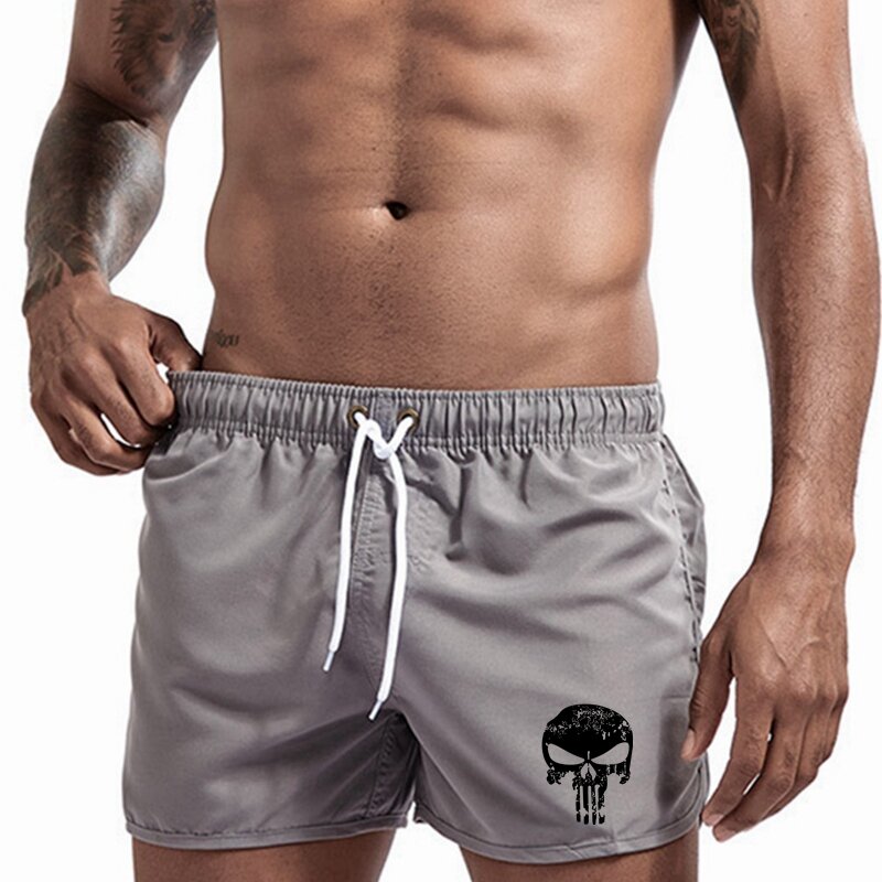 Pantalones cortos de playa con estampado de calavera para hombre, Bermudas informales ajustadas, a la moda, para gimnasio, Verano