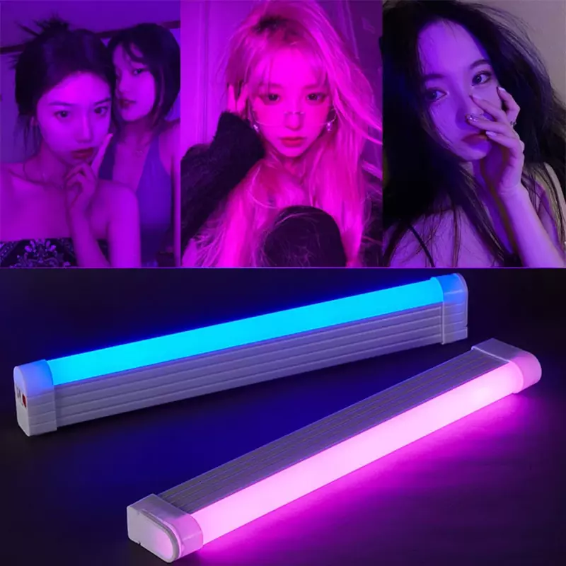 Lampu fotografi LED genggam, lampu fotografi LED, lampu isi ulang USB, lampu malam dekorasi kamar tidur, lampu Selfie biru ungu dengan stiker magnetik