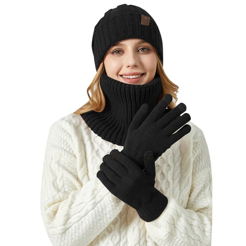 Cappello e sciarpa lavorati a maglia Set di due pezzi Unisex testa grande adatta per cappello caldo fiocco di neve invernale addensato