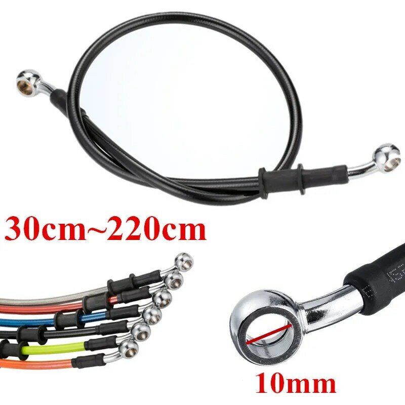 Black 300mm To 2200mm 28° 10mm Motorcycle Hydraulic Reinforced Brake Clutch Oil Hose Line Pipe For ATV Dirt Pit Racing Bike