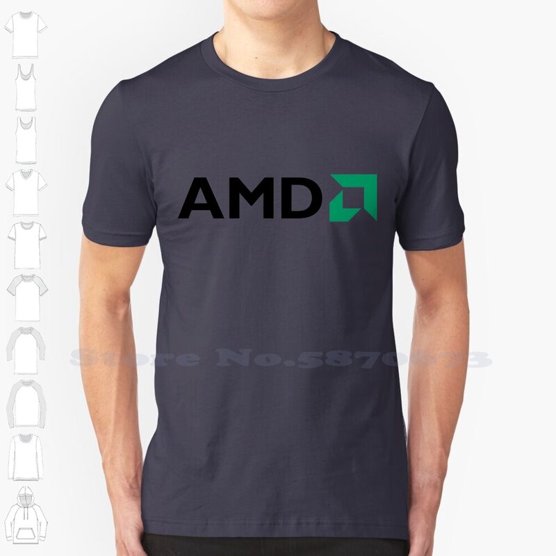 T-shirt gráfica casual com impressão do logótipo AMD, T 100% algodão, Streetwear