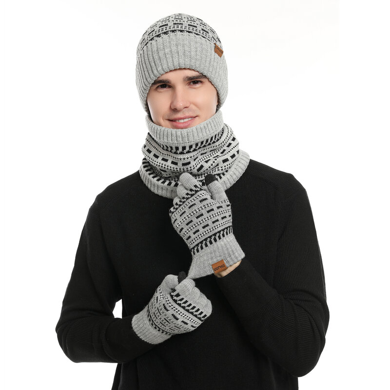 Męski zimowy utrzymać ciepły zestaw Unisex Beanie Telefingers rękawiczki podszycie polarowe szalik męski wełniany przędza dzianiny tłumik ocieplacz na szyję kapelusz