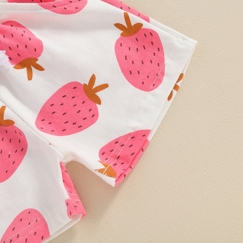 VISgogo-2-Piece Roupa estampada de morango para bebês, camiseta de manga curta e calções de cintura elástica, roupas fofas de verão