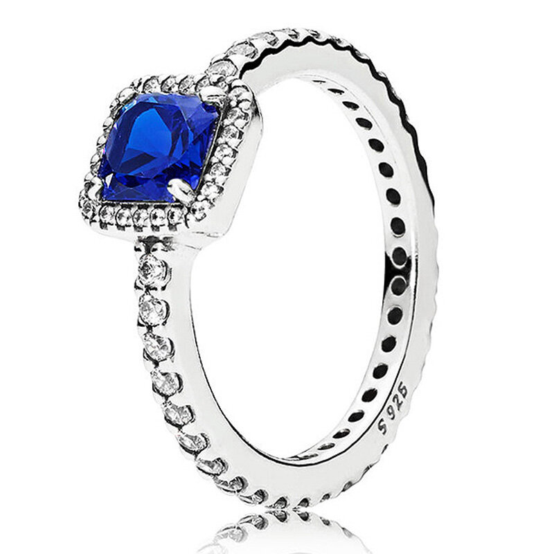 Autêntico 925 Sterling Silver Signature Lock Ring para Mulheres, Quatro Garra, Azul, Intemporal, Elegância, Jóias Da Moda, Presente