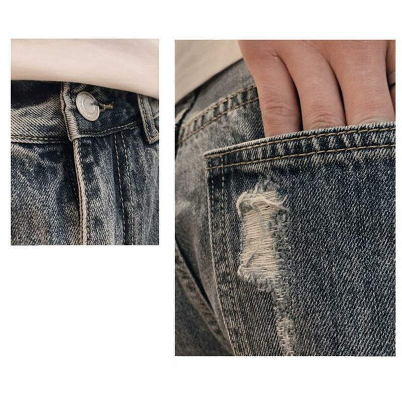Dżinsowe spodenki do kolan do połowy talii jeansowe szorty męskie Streetwear Denim szorty w połowie wzrostu z rozerwanymi dziurami do kolan