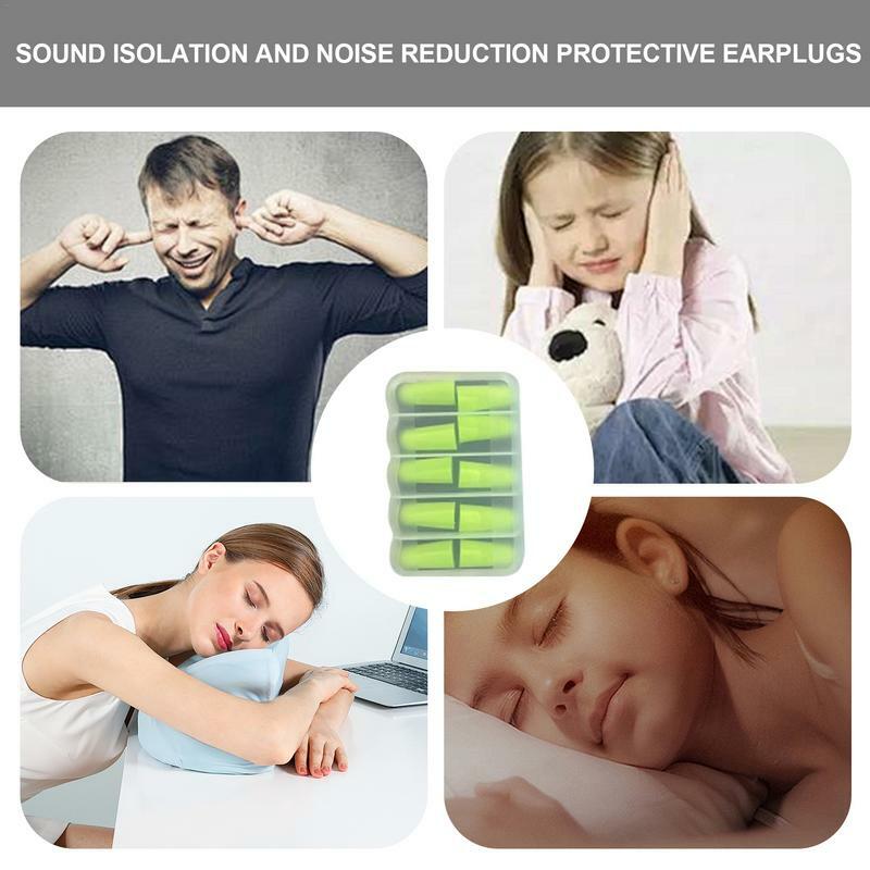 Tapones para los oídos de esponja reutilizables, tapones para los oídos con reducción de ruido multifuncional, cómodos para dormir, 5 pares