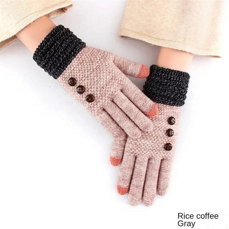Sarung tangan wol rajut, sarung tangan wol rajut, warna-warni, sarung tangan jari terpisah, dengan tombol, sarung tangan hangat tebal