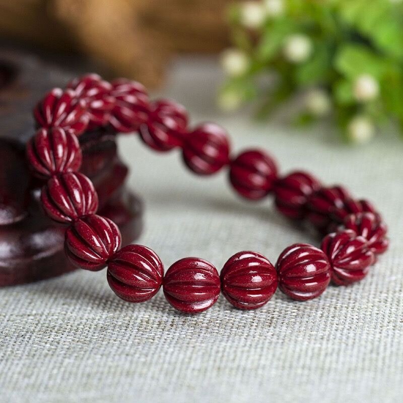 Natural Cinnabar Authentic Pumpkin Content Couple Zijin Bracelet with The Same Bracelet in The Animal Year for Men and Women.