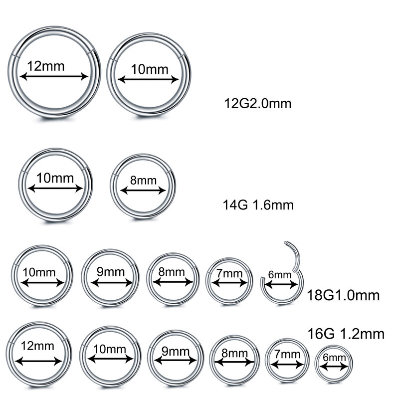 Clicker de tabique de titanio G23, anillos con bisagras, Labret, labio, nariz, pendientes de aro, piercing de oreja, 10-20G, joyería de titanio, 1 unidad