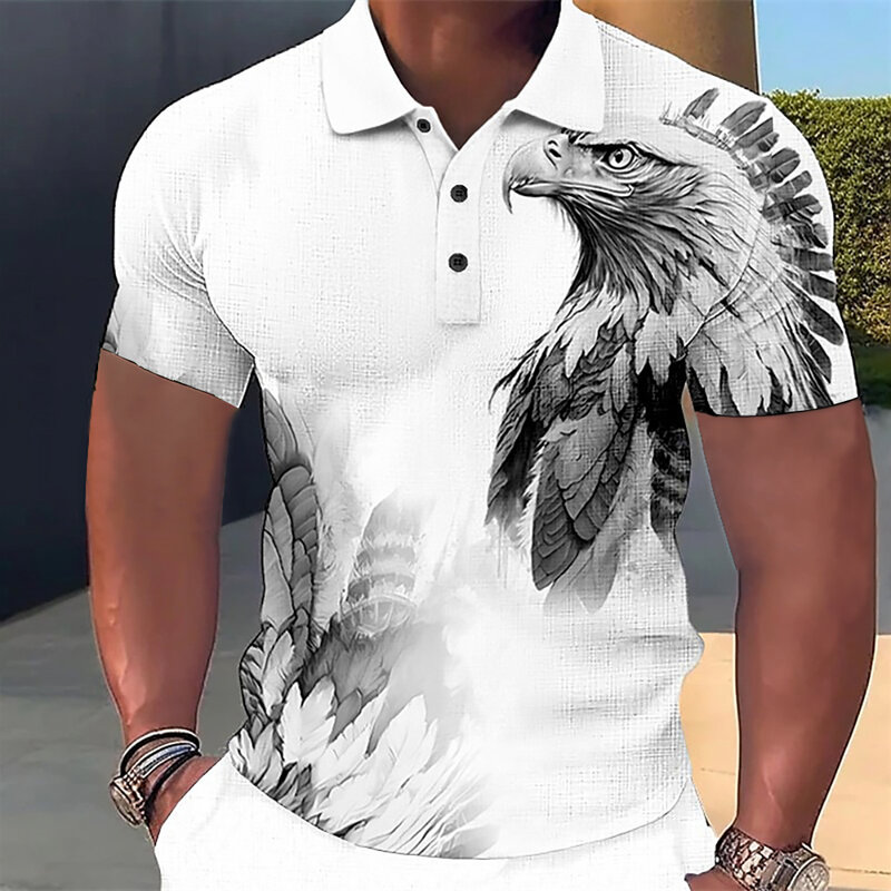 Animal Men'S Polo Shirt 3d Wolf&Eagle Print High-Quality Men Clothing Summer Casual Short Sleeved Loose Oversized Shirt Tops Tee